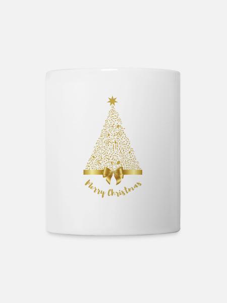 Frohe Weihnacht Gold Musik Noten Baum mit Schleife - Tasse - Weiß
