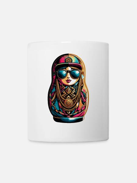 Matryoshka cool sunglasses cappy necklace gift - Mug - white