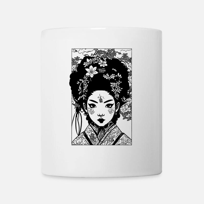 Zeichnung einer Manga Comic Geisha im Kimono - Tasse - Weiß