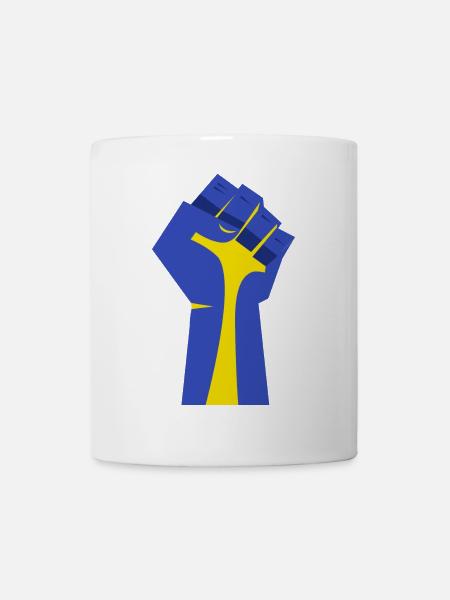 Die erhobene Faust (blau, gelb) - Tasse - Weiß