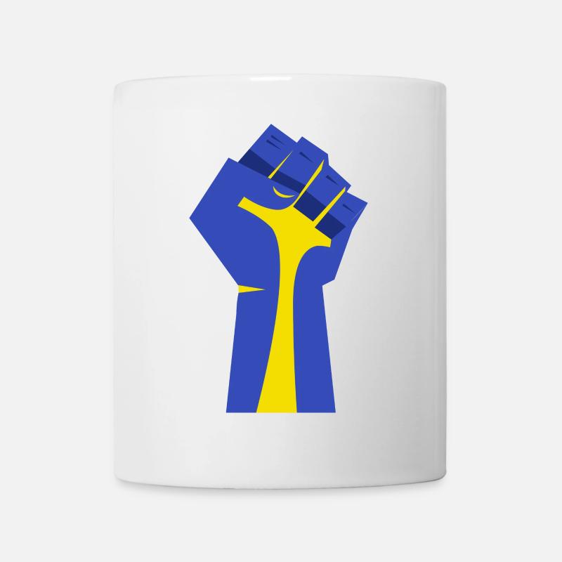 Le poing levé (bleu, jaune) - Mug blanc - blanc