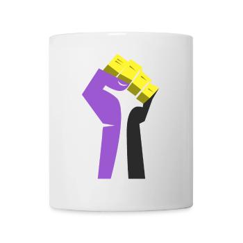 Die erhobene Faust (lila, gelb, schwarz, weiß) - Tasse - Weiß - Vorne