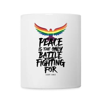 Vol de la langue arc-en-ciel ardente avec message de paix - Mug blanc - blanc - Devant
