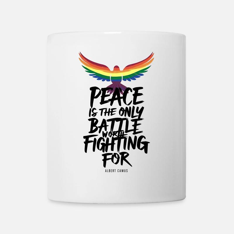 Vol de la langue arc-en-ciel ardente avec message de paix - Mug blanc - blanc