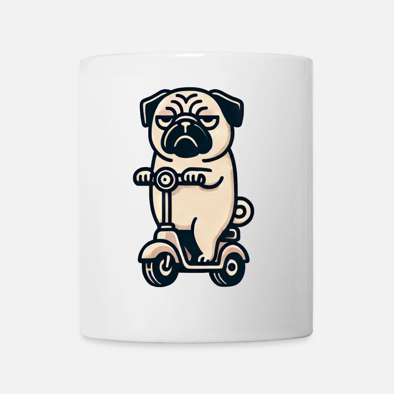 Drôle de carlin sur mobylette chien bizarre qui s’ennuie - Mug blanc - blanc