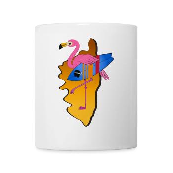 Corsica map with flamingo and surfboard Corsica - Mug - white - Front