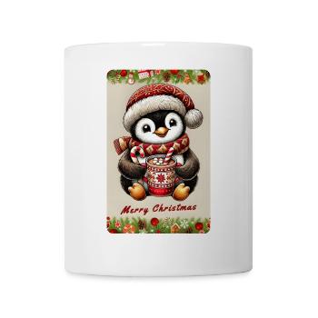 Weihnachts-Pinguin mit heißer Schokolade - Tasse - Weiß - Vorne