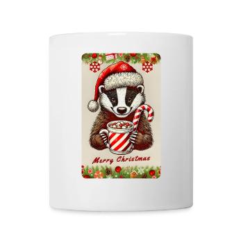 Weihnachtlicher Dachs mit heißer Schokolade - Tasse - Weiß - Vorne