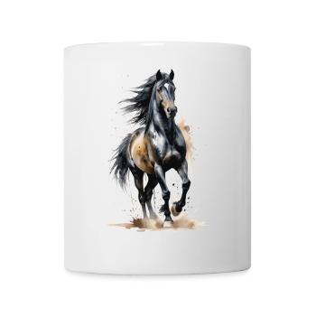 Étalon noir fringant - Aquarelle - Mug blanc - blanc - Devant