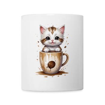 Cozy Kitten and Coffee Cup - Watercolor - Mug - white - Front