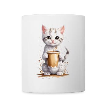 Curious Cat and Coffee Cup - Watercolor - Mug - white - Front