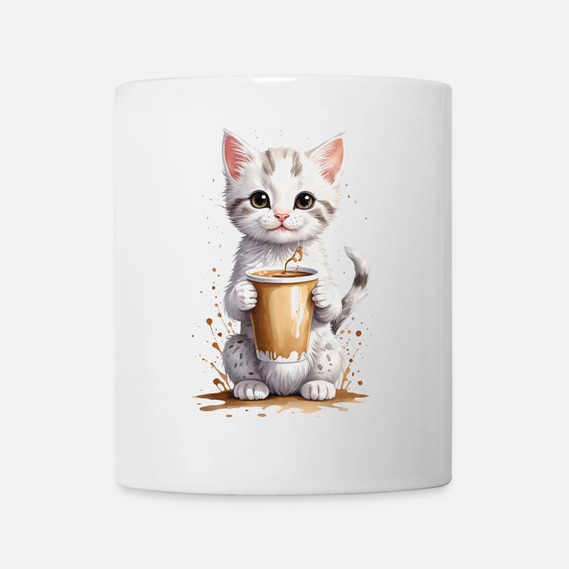 Curious Cat and Coffee Cup - Watercolor - Mug - white