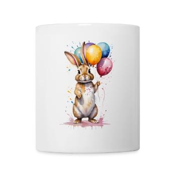 Lapin avec des ballons - Aquarelle - Mug blanc - blanc - Devant