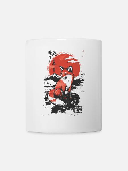 Fuchs Kitsune japanischer Stil - Tasse - Weiß
