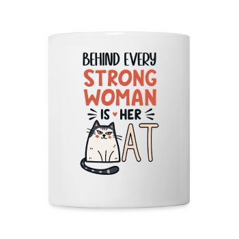 Behind every strong Woman is her Cat - Tasse - Weiß - Vorne