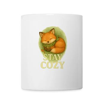 Stay Cozy – Niedlicher Baby-Fuchs mit Blätterschal - Tasse - Weiß - Vorne
