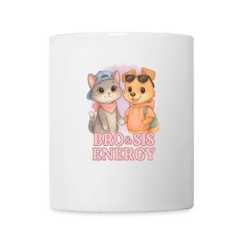 Bro & Sis Energy – Cool Sibling Cat Dog - Mug - white - Front