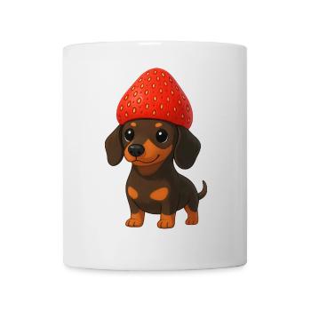 Teckel drôle avec des fraises et un chapeau fruité - Mug blanc - blanc - Devant