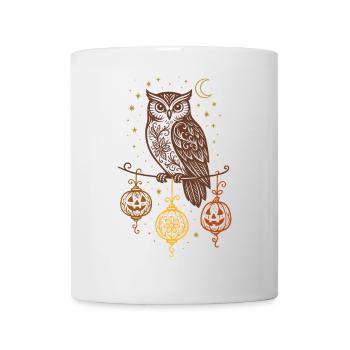Halloween Eule mit Kürbis Laternen & Sternen - Tasse - Weiß - Vorne