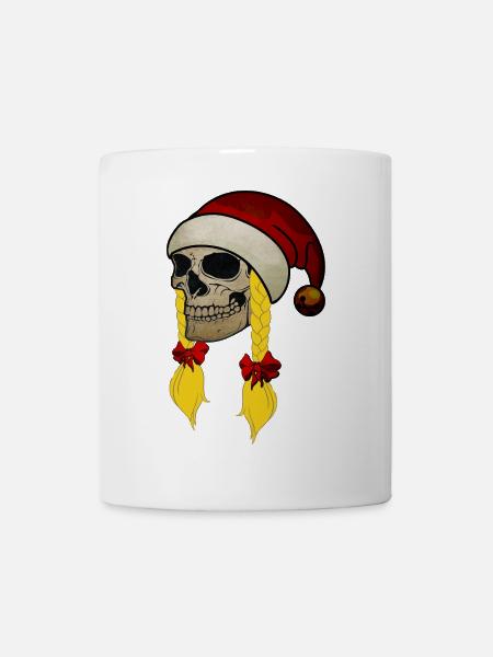 Totenschädel Weihnachten Mütze Zöpfe Frau - Tasse - Weiß