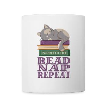 Cute cat on books taking a nap - Mug - white - Front