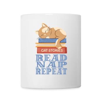schlafende Katze und Bücher - Tasse - Weiß - Vorne