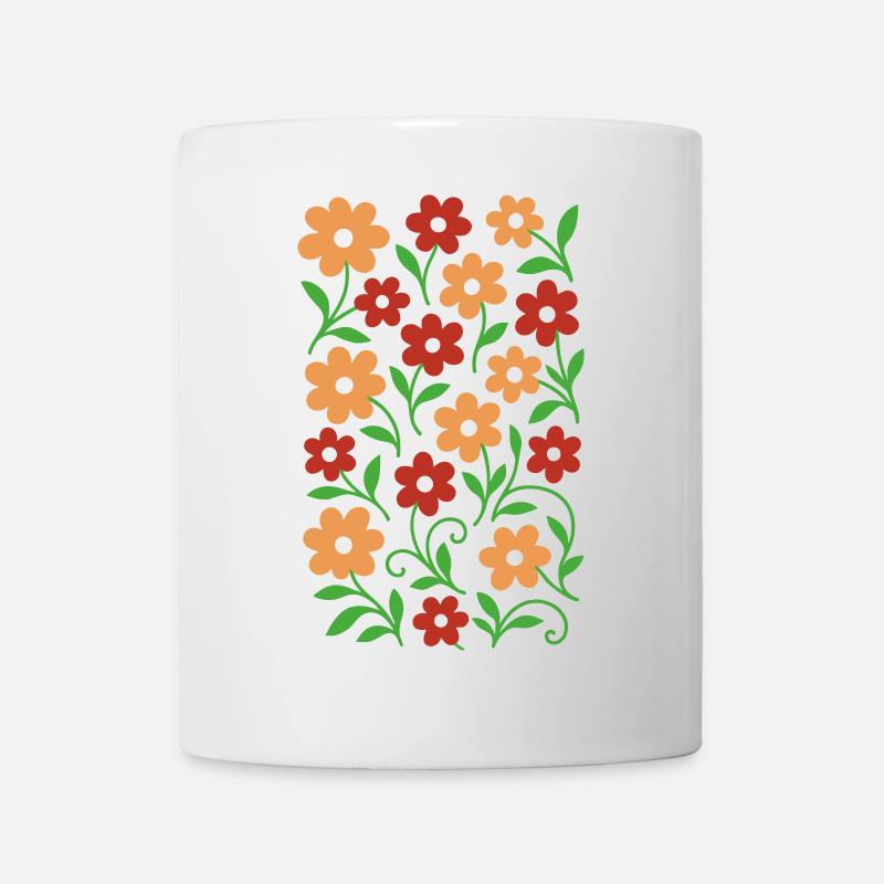 Retro Boho Blumenmuster - Herbsttöne Blumen - Tasse - Weiß