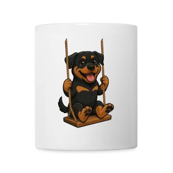 Cute cartoon Rottweiler on swing swings - Mug - white - Front