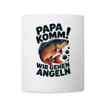 Papa komm wir gehen Angeln! Springender Karpfen - Tasse - Weiß - Vorne