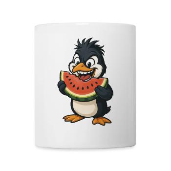 Lustiger Pinguin mit Melone Sommerfrucht Cartoon - Tasse - Weiß - Vorne