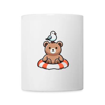 Brown bear bear lifeguard in lifebuoy with seagull - Mug - white - Front