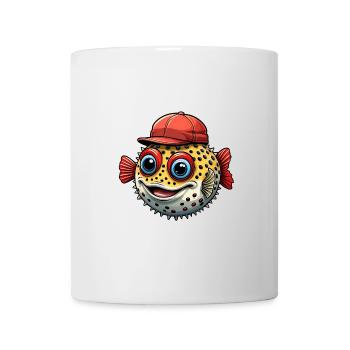 Lustiger Kugelfisch mit roter Basecap - Tasse - Weiß - Vorne