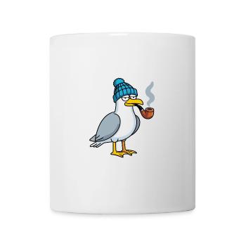 Bande dessinée North Sea Seagull avec bonnet chapeau Smoking Pipe - Mug blanc - blanc - Devant