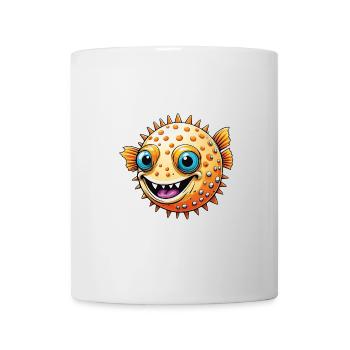 Fröhlicher lachender bunter Kugelfisch - Tasse - Weiß - Vorne