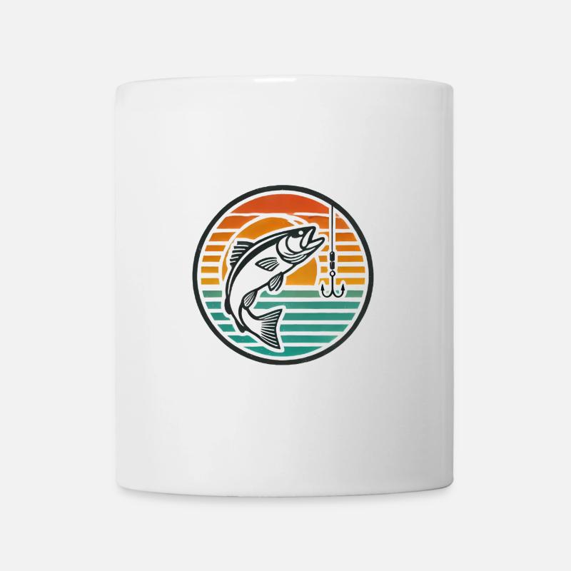 Retro Angeln Barsch Springen Sonnenuntergang Abzeichen - Tasse - Weiß