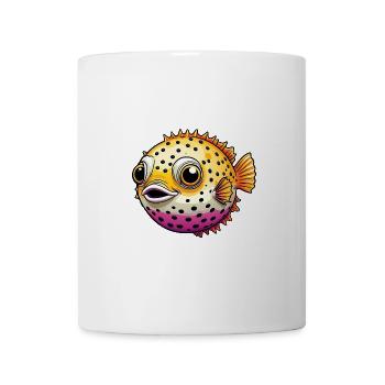 Cheerful laughing colorful puffer fish - Mug - white - Front