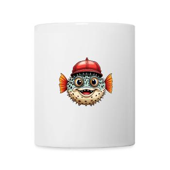 Lustiger Kugelfisch mit roter Basecap - Tasse - Weiß - Vorne