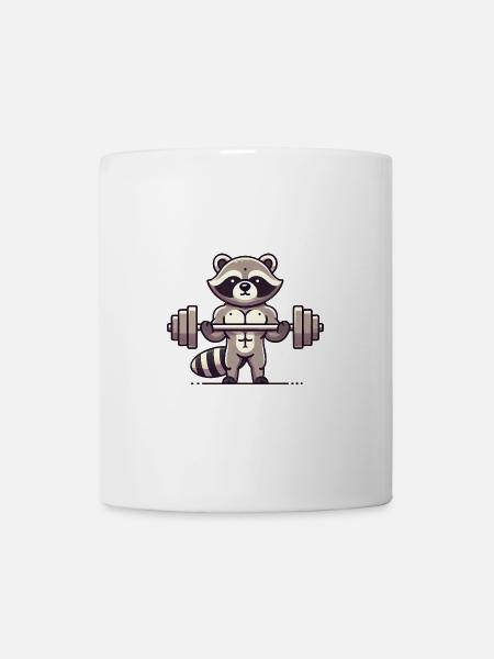 Muskel Waschbär Lifting Langhantel Karikatur - Tasse - Weiß