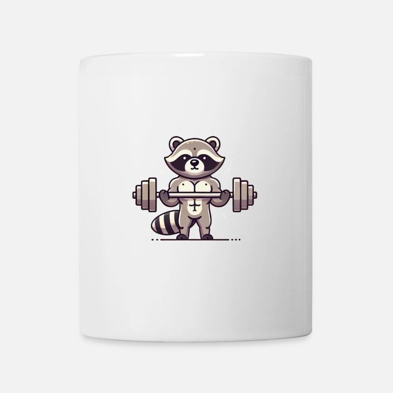 Muskel Waschbär Lifting Langhantel Karikatur - Tasse - Weiß