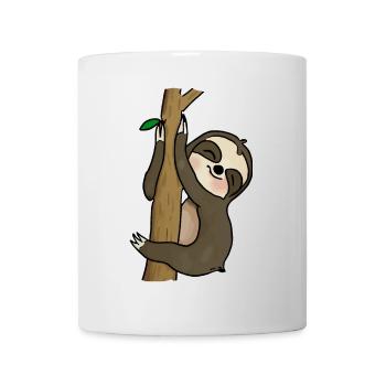 Schlafshirt mit Faultier an einem Ast hängend - Tasse - Weiß - Vorne