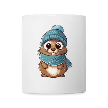 Niedliches Erdhörnchen mit Schal und Pudelmütze. - Tasse - Weiß - Vorne