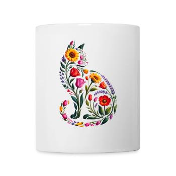 Silhouette Chat Floral Femmes - Mug blanc - blanc - Devant