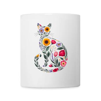 Silhouette Chat Floral Femmes - Mug blanc - blanc - Devant