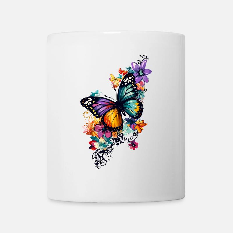 Schmetterling Blumen Bunt Farbenfroh Schön Kunst - Tasse - Weiß