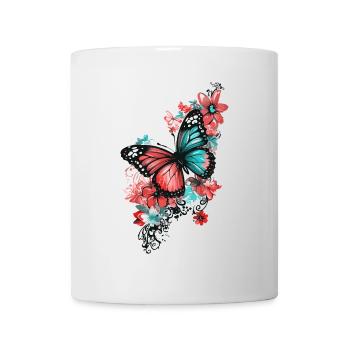 Papillon Fleurs Coloré Coloré Beau Art - Mug blanc - blanc - Devant