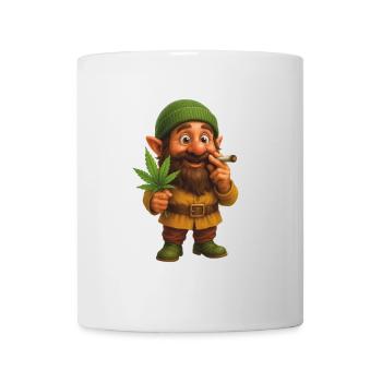 Knuffiger Kifferzwerg mit Hanfblatt - Tasse - Weiß - Vorne