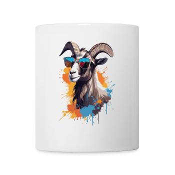 Goat with sunglasses on colorful splashes of color - Mug - white - Front