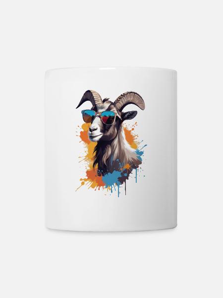 Ziege mit Sonnenbrille auf bunten Farbklecksen - Tasse - Weiß