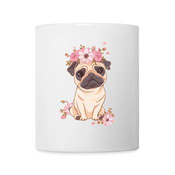 Mops mit Blumen - Tasse - Weiß - Vorne