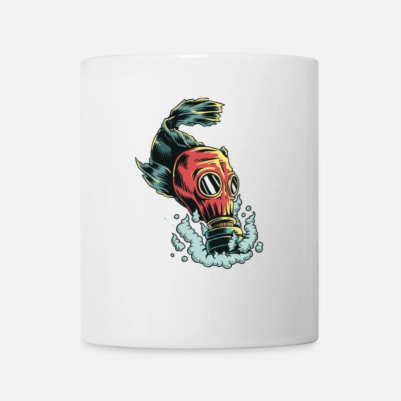 Fisch mit Gasmaske | Fish with gas mask - Tasse - Weiß